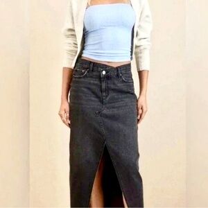 American Eagle Black washed Denim Skirt with Front Slit